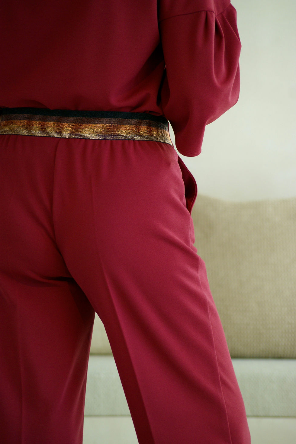 Thumbnail: 72682 Bordeaux broek in super-stretch kwaliteit op elastiek Green Ice