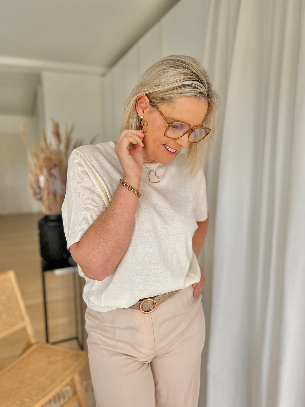 Thumbnail: 65160 Ecru zachte trui afgebiesd met beige Terre Bleue