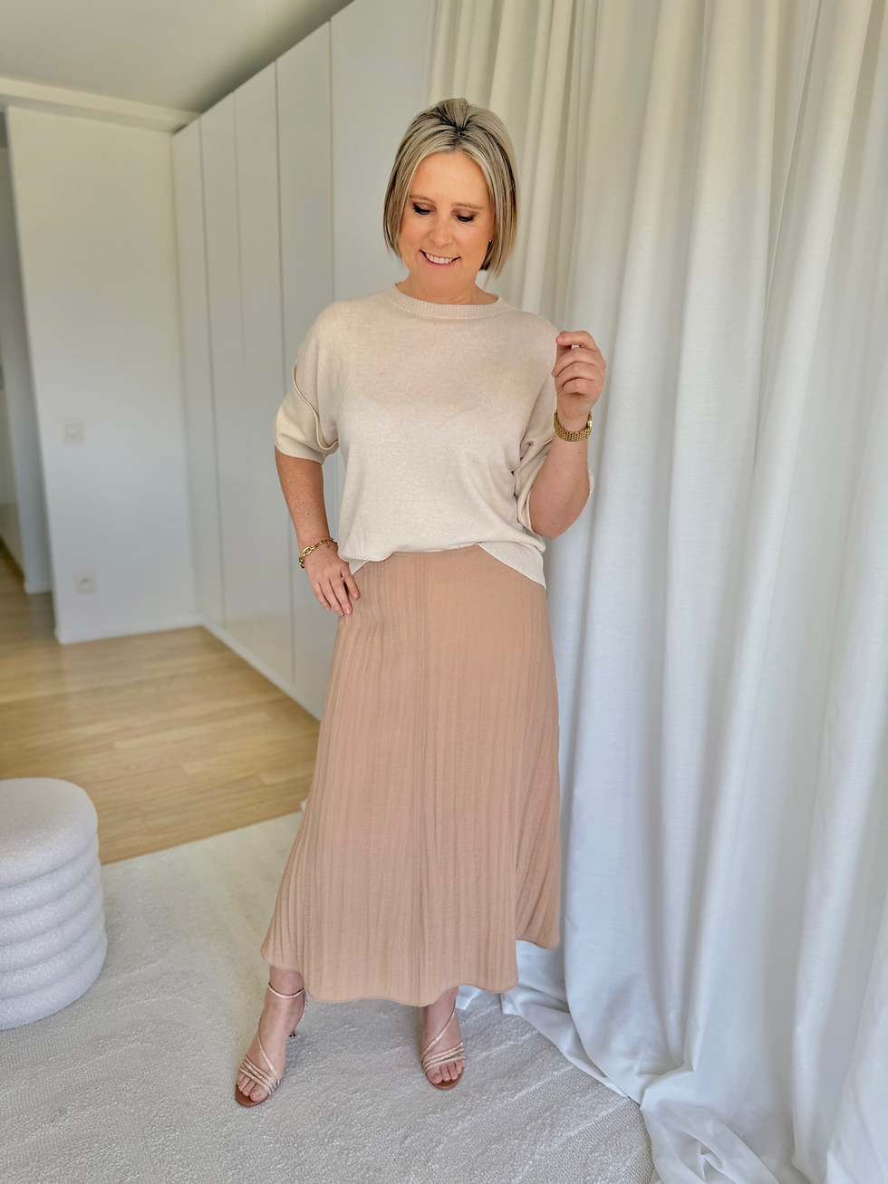 Thumbnail: 66372 Camelkleurige A-lijn rok in viscose Marie Méro