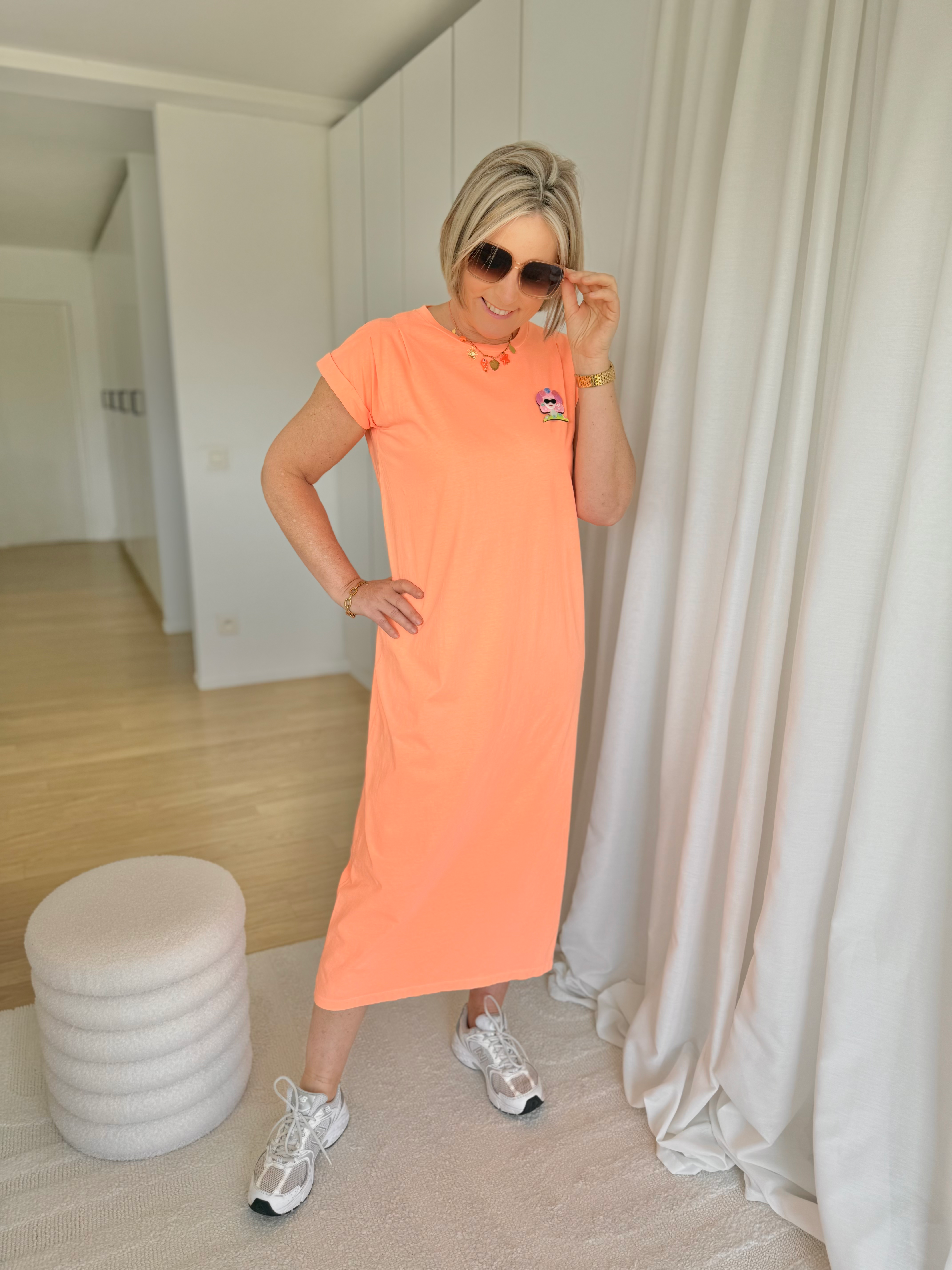 65868 Fluo oranje t-shirt jurk los model La Lotti