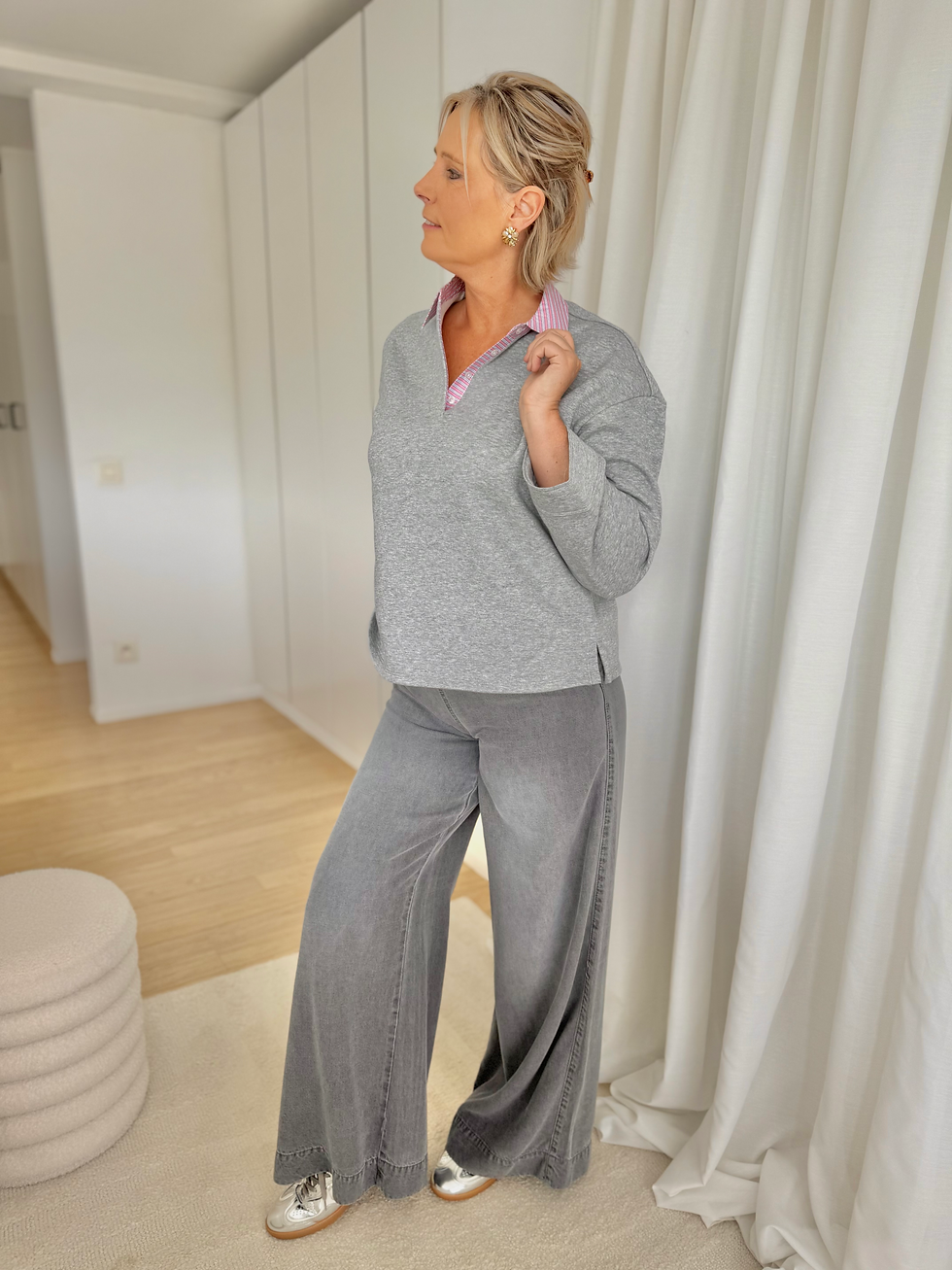 Thumbnail: 67807 Lichtgrijze tencel-jeans in soepele stof op rekker La Lotti