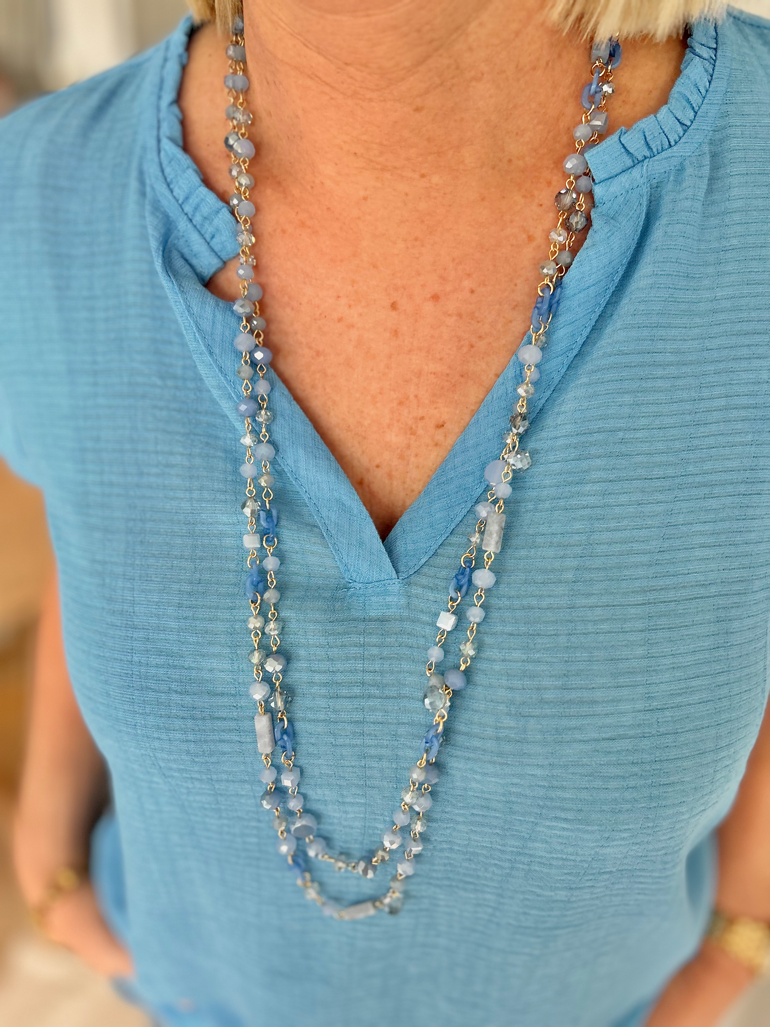 64655 Halsketting goud/lichtblauw LM