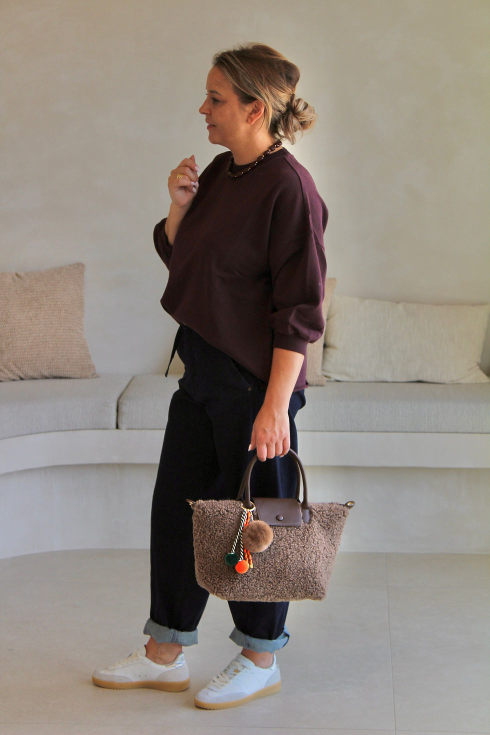 Thumbnail: 73166 Fluffy coffee kleur handtas LM