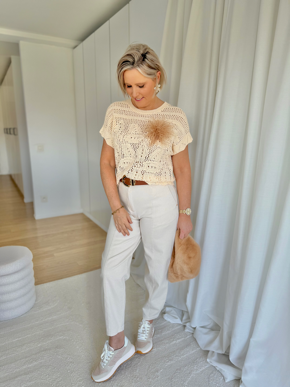 Thumbnail: 65545 Beige/gouden sneaker met witte veters Sun68