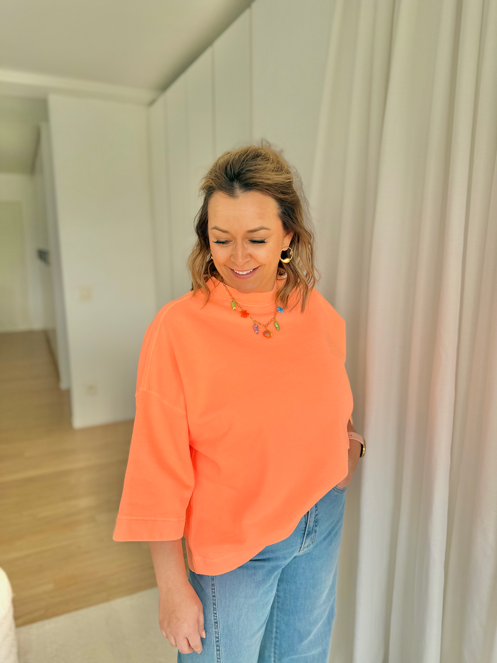 Thumbnail: 67784 Gouden fantasie halsketting met multicolor visjes LM
