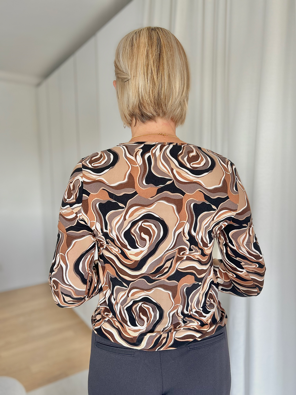 Thumbnail: 64792 Blouse in bruin/zwart patroon stretch-kwaliteit Batida