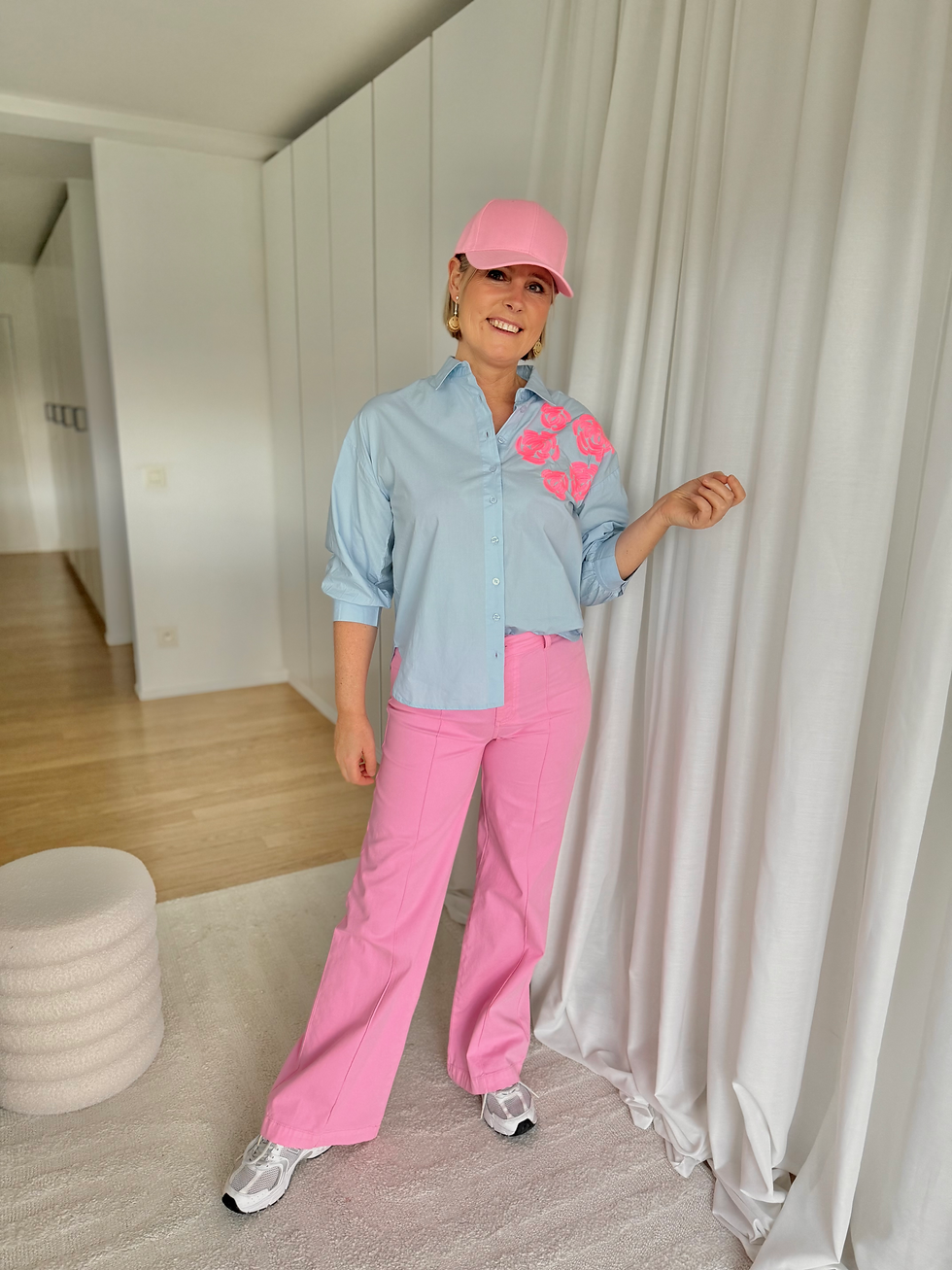 Thumbnail: 57153 Roze jeans met plooi en hoge taille Atmos