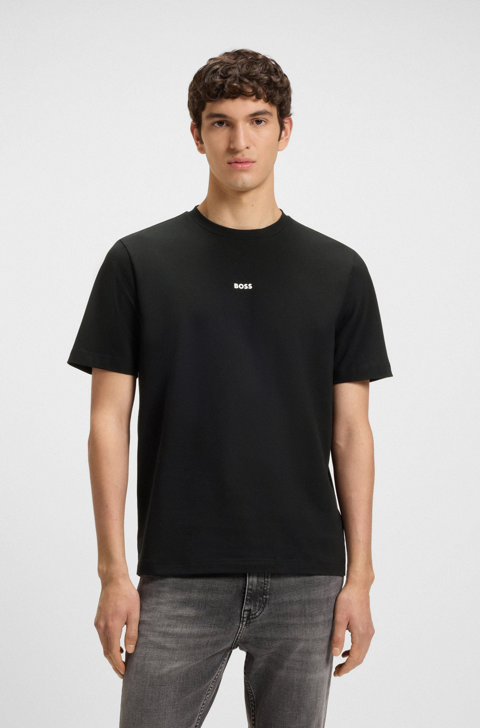 70904 Black T-shirt ronde hals met logo print Hugo Boss