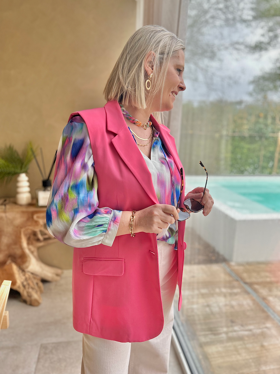 Thumbnail: 60272 Roze blazer zonder mouwen La Lotti