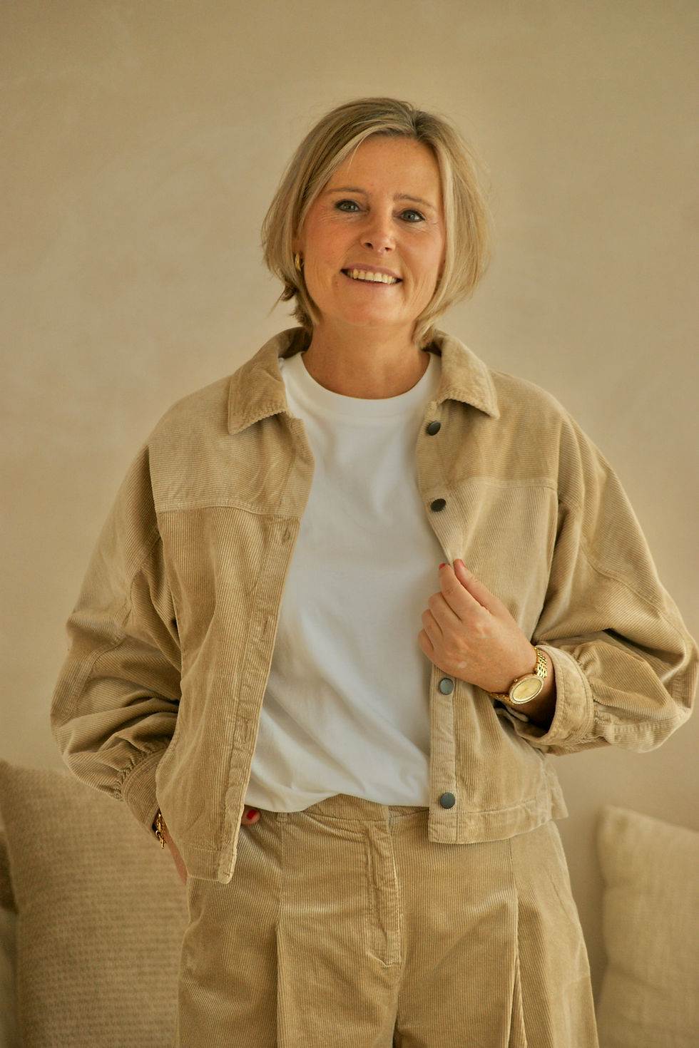 Thumbnail: 71495 Beige ribfluwelen jas oversized model Senso