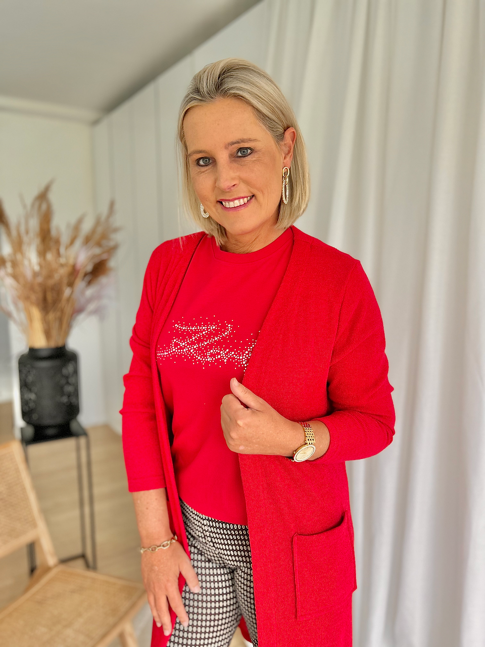 Thumbnail: 61802 Lange felrode cardigan zonder wol Batida