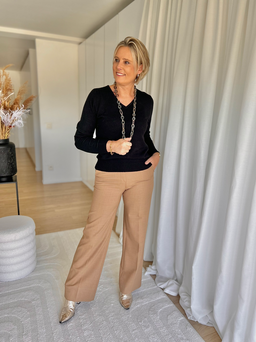 Thumbnail: 65749 Halsketting in schakelvorm taupe/goud LM