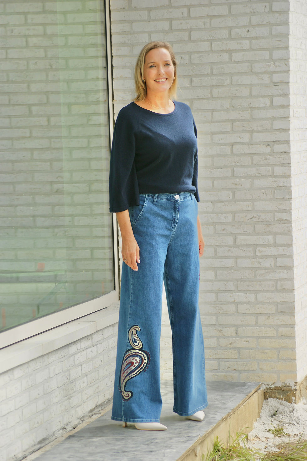 Thumbnail: 67971 Hippe jeans in mid wassing hoge taille met print Caroline Biss