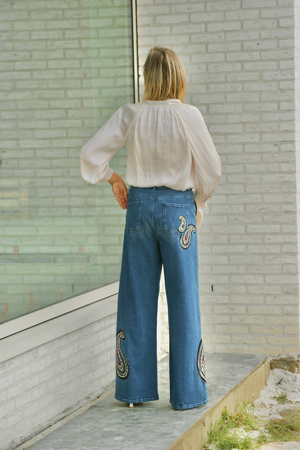 Thumbnail: 68065 Ecru hemdsblouse met strik in fijne kwaliteit Senso
