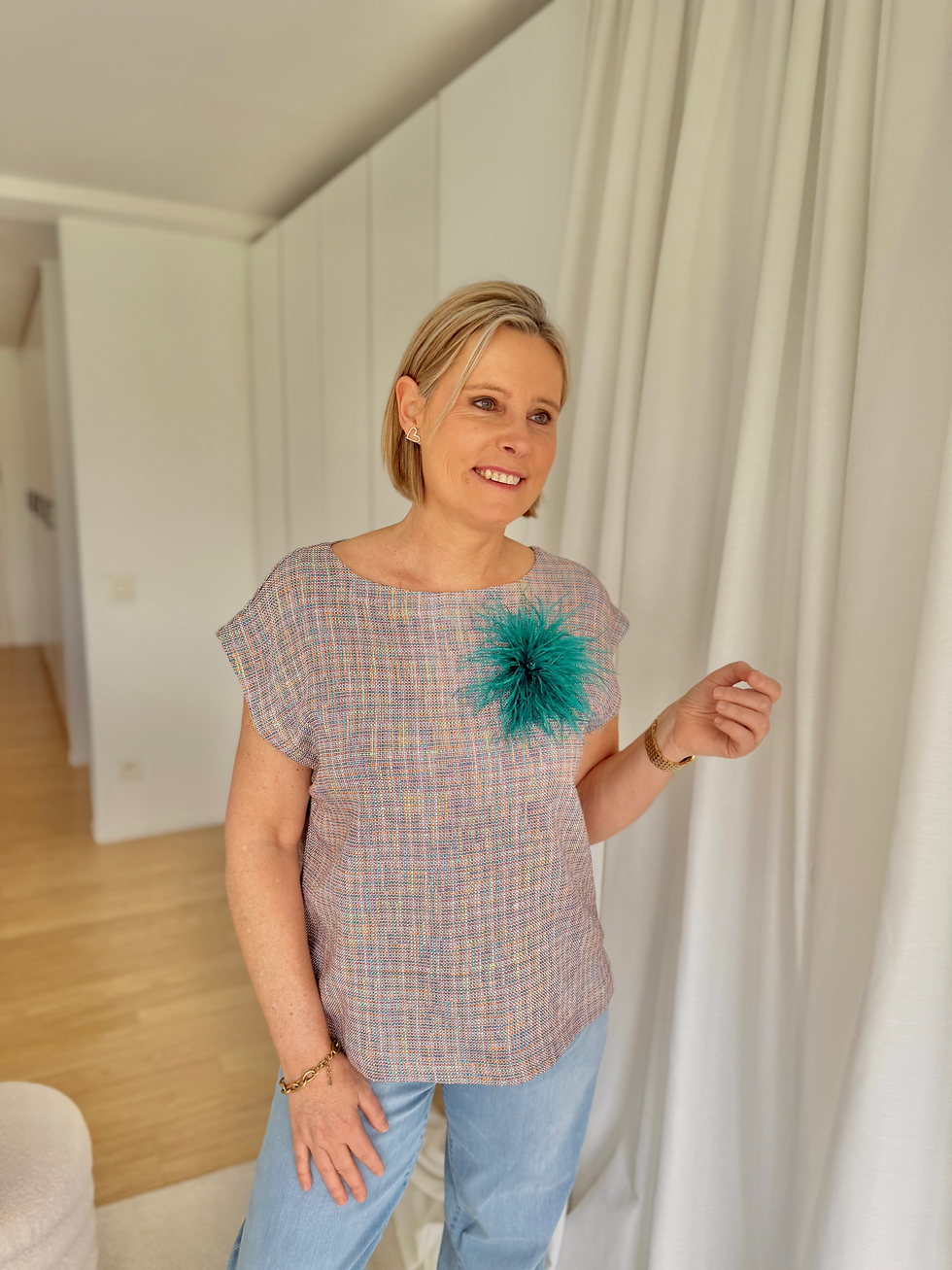 Thumbnail: 66458 Trendy blouse in multicolor mozaïek structuur Her.