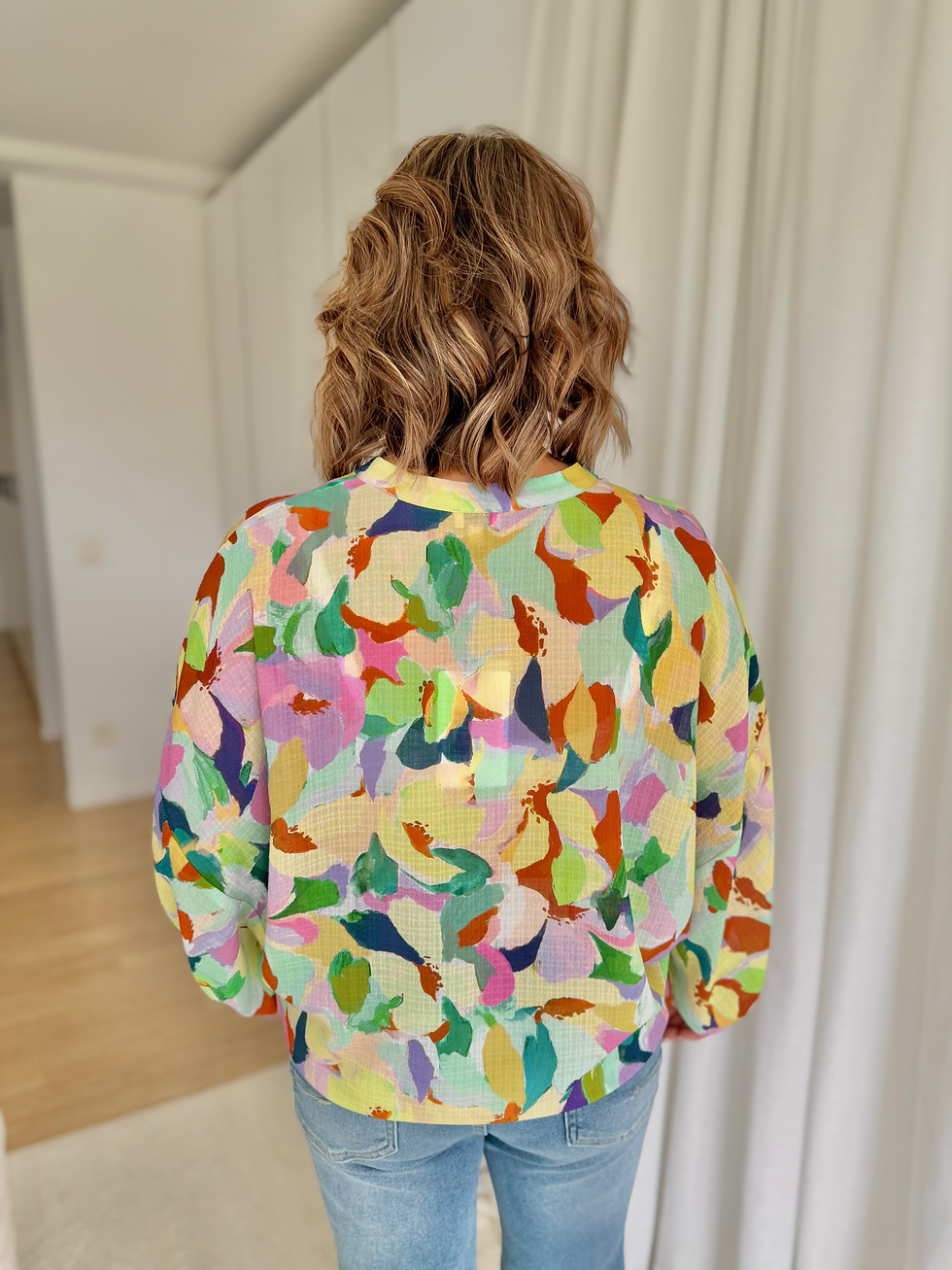 Thumbnail: 66768 Felgekleurde multicolor blouse in seersucker stof Mayerline