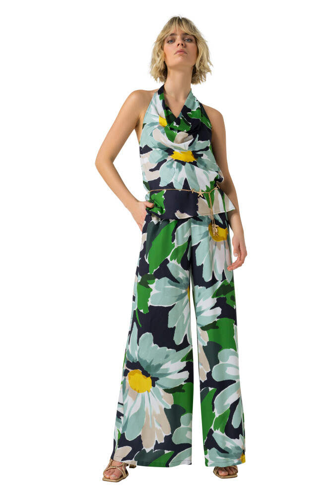 Thumbnail: 70127 Donkerblauwe broek met bloemenprint Caroline Biss