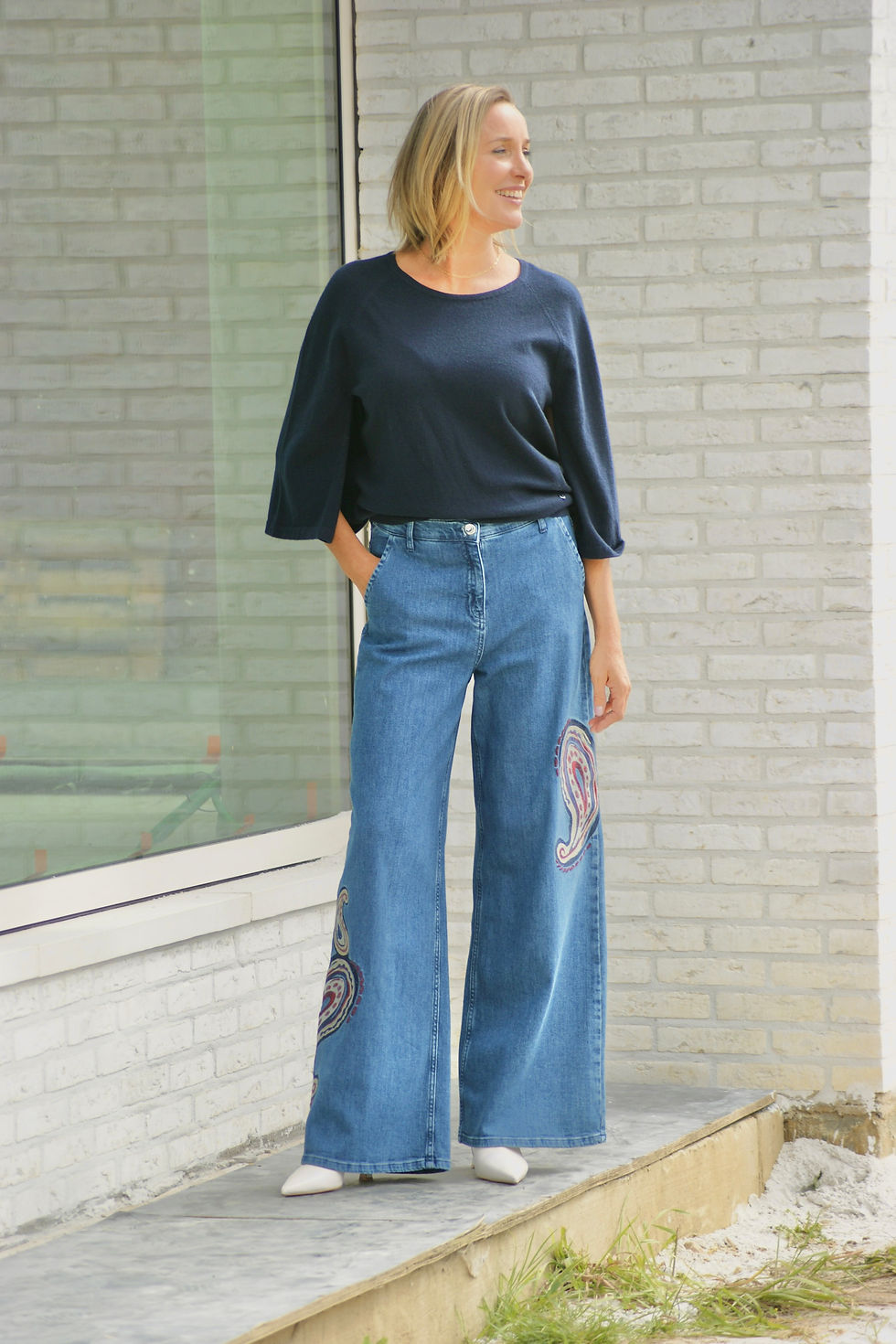 Thumbnail: 67971 Hippe jeans in mid wassing hoge taille met print Caroline Biss