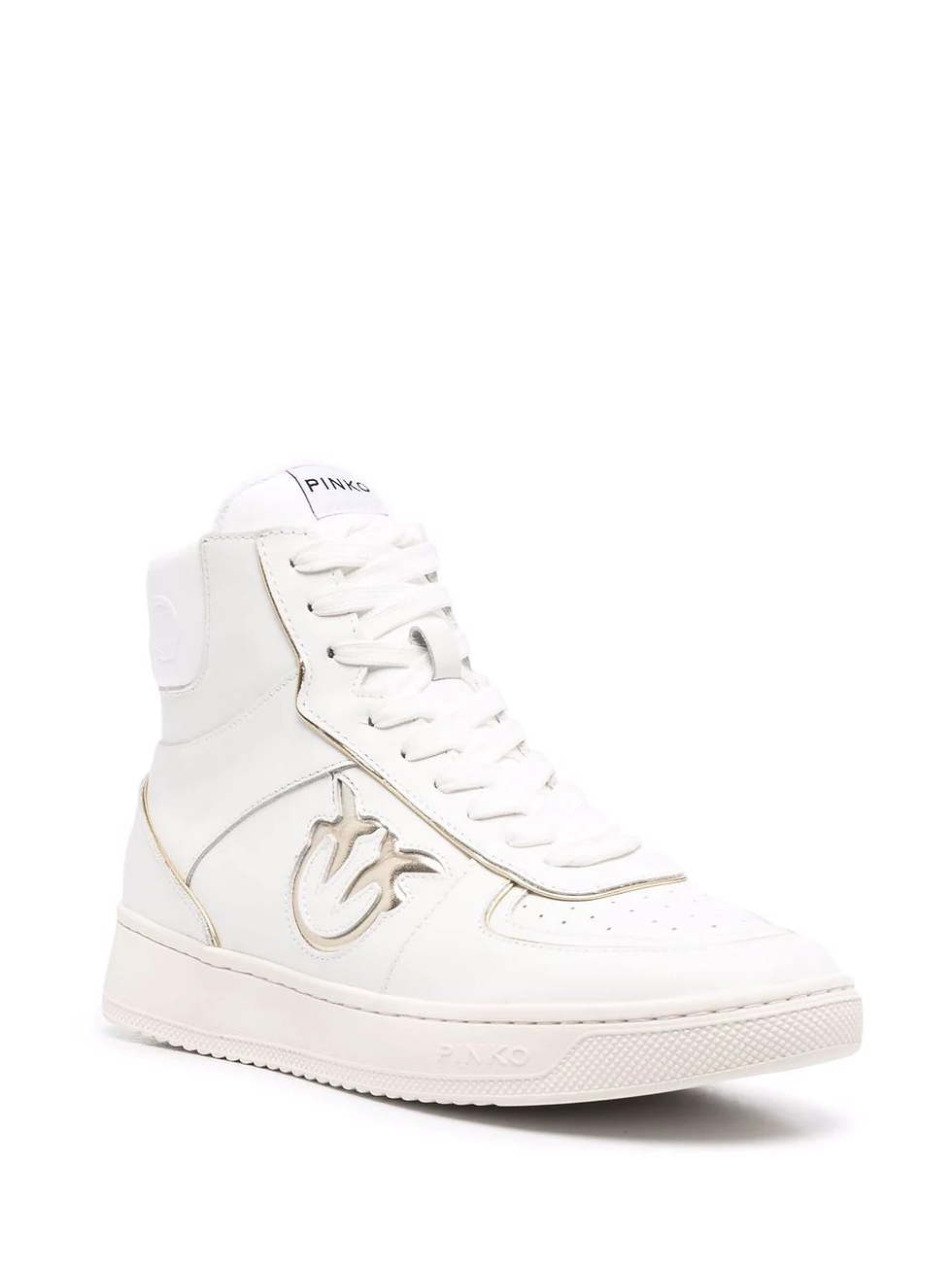 Thumbnail: 57878 Witte sneaker verhoogd met gouden logo PINKO