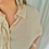Thumbnail: 66021 Beige hemdsblouse in fijne stof met ruches Caroline Biss