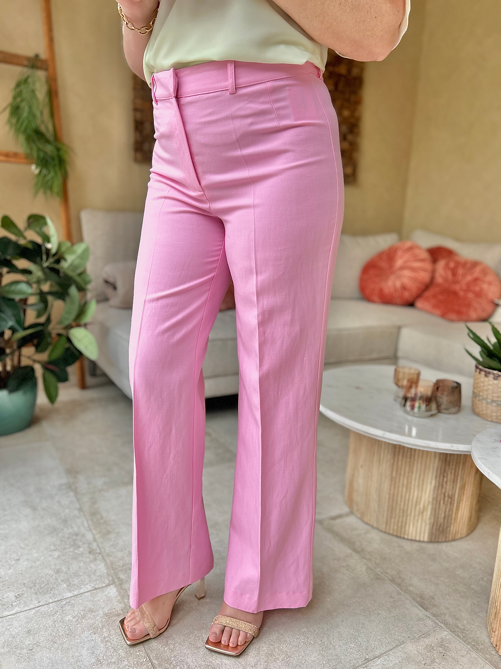 Thumbnail: 60616 Lichtroze linnen broek met schuifsluiting Senso