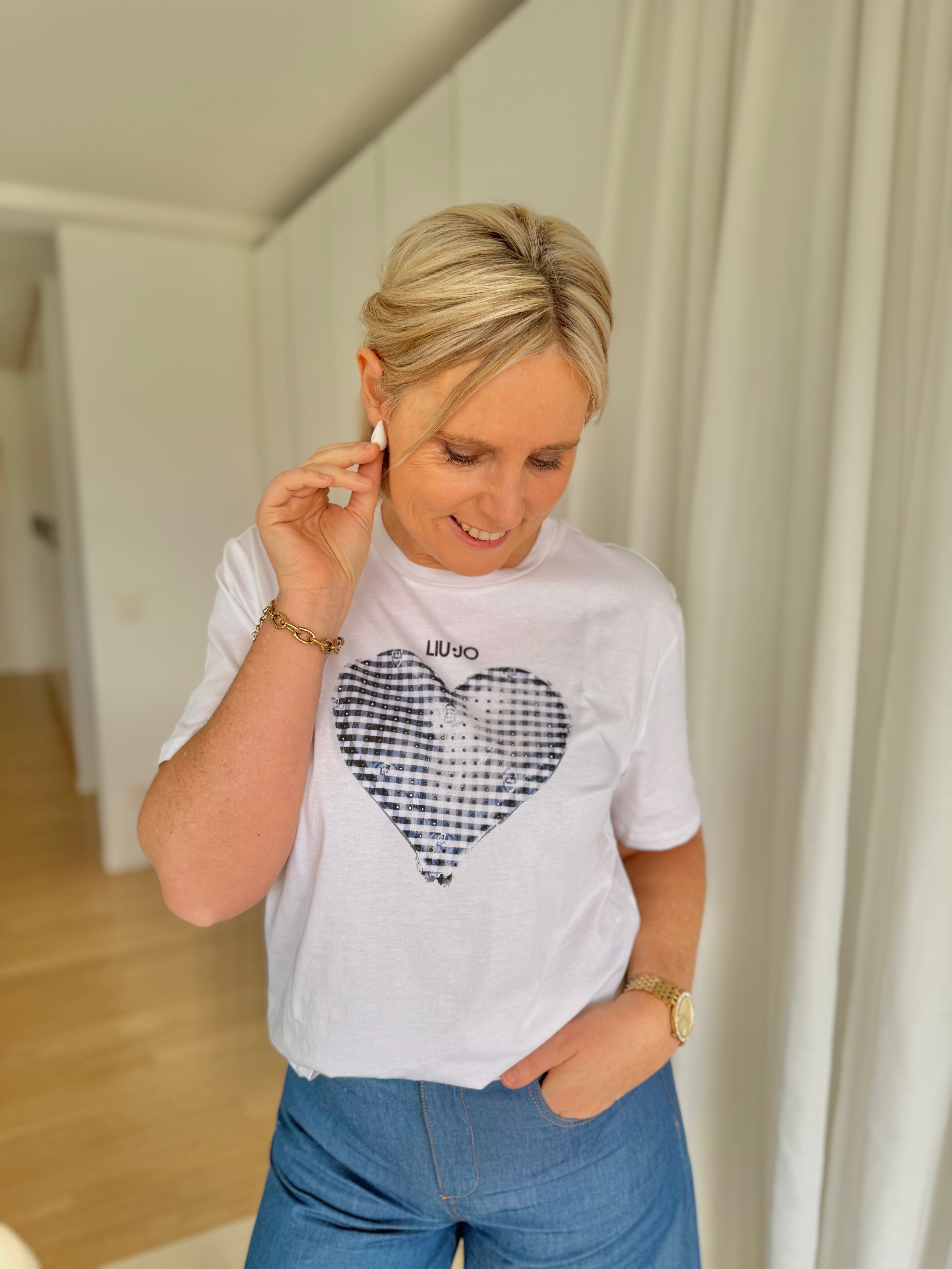65707 Wit oversized t-shirt met jeans-print Liu Jo