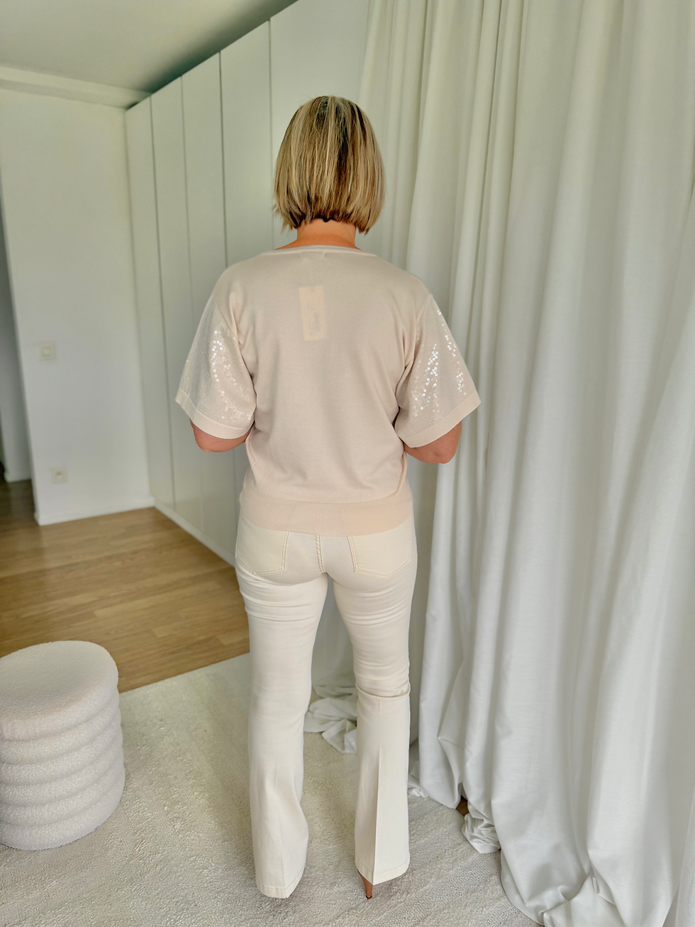 Thumbnail: 66273 Ecru bootcut jeans met zakken model 'Jade pocket' Para Mi