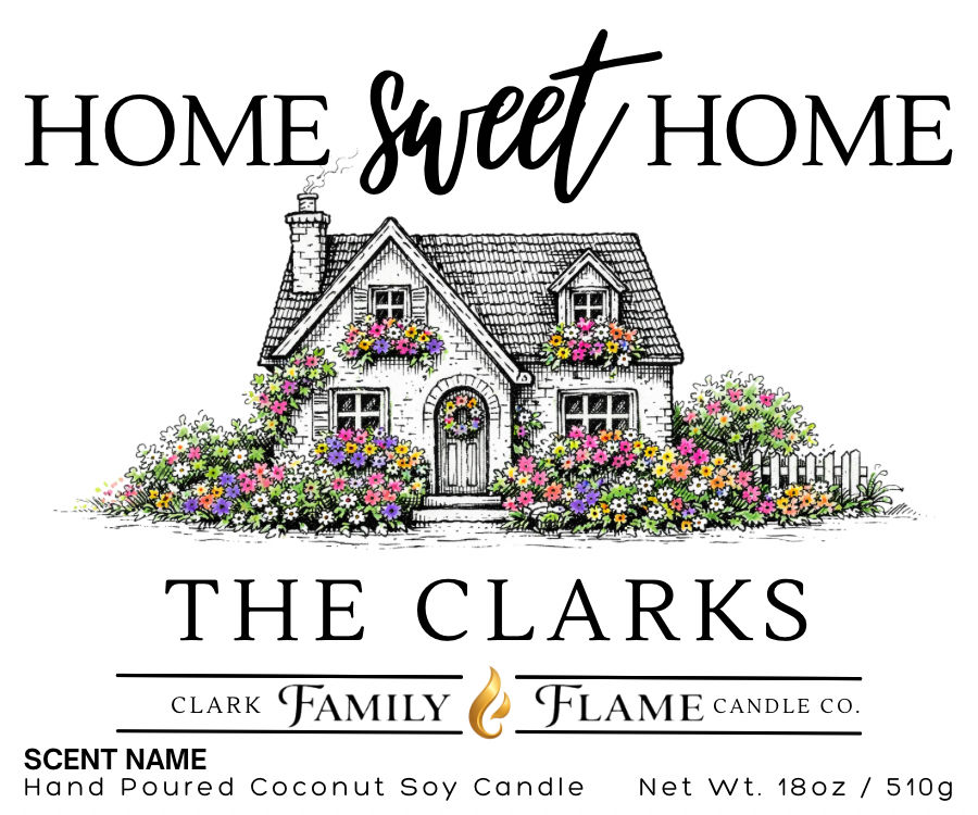 Personalized Home Sweet Home House & Flowers – Wood Wick Candle | 18oz