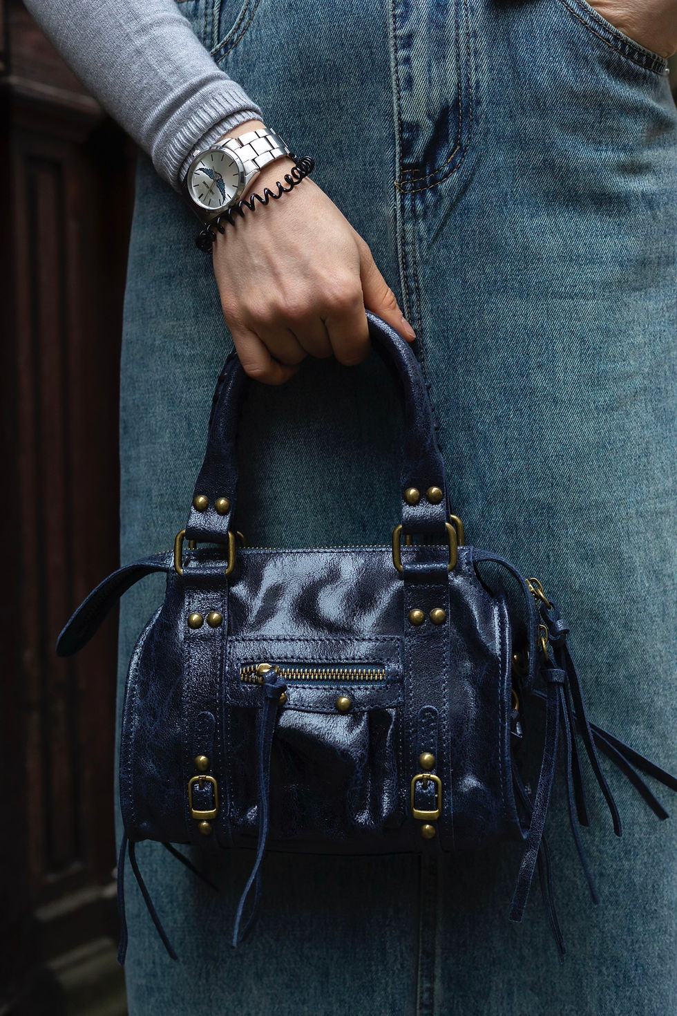 Thumbnail: Mini Kate Bags-Bordeaux/Bruin/Donker Blauw