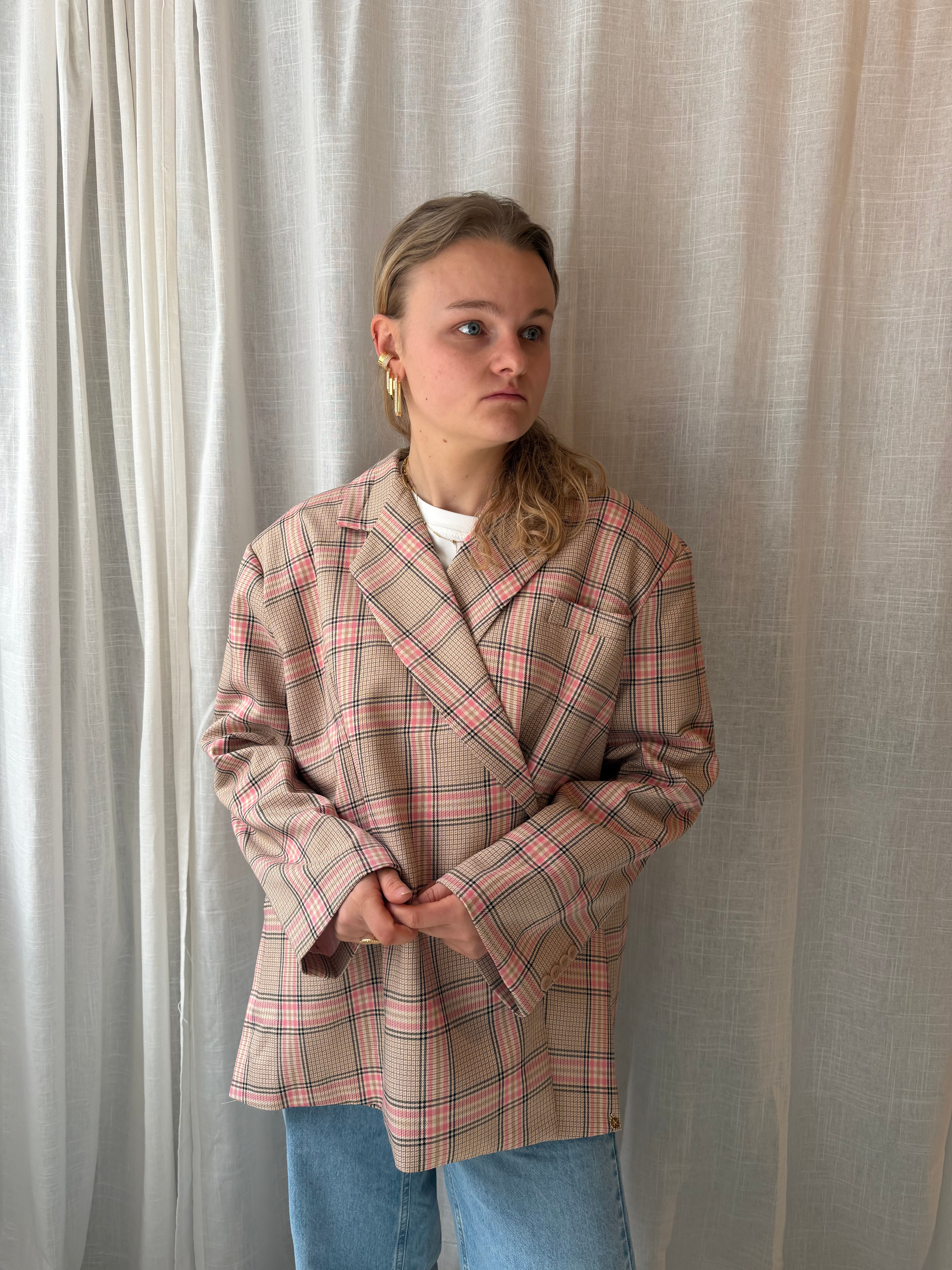 Julie Oversized Chequered Blazer  Pink