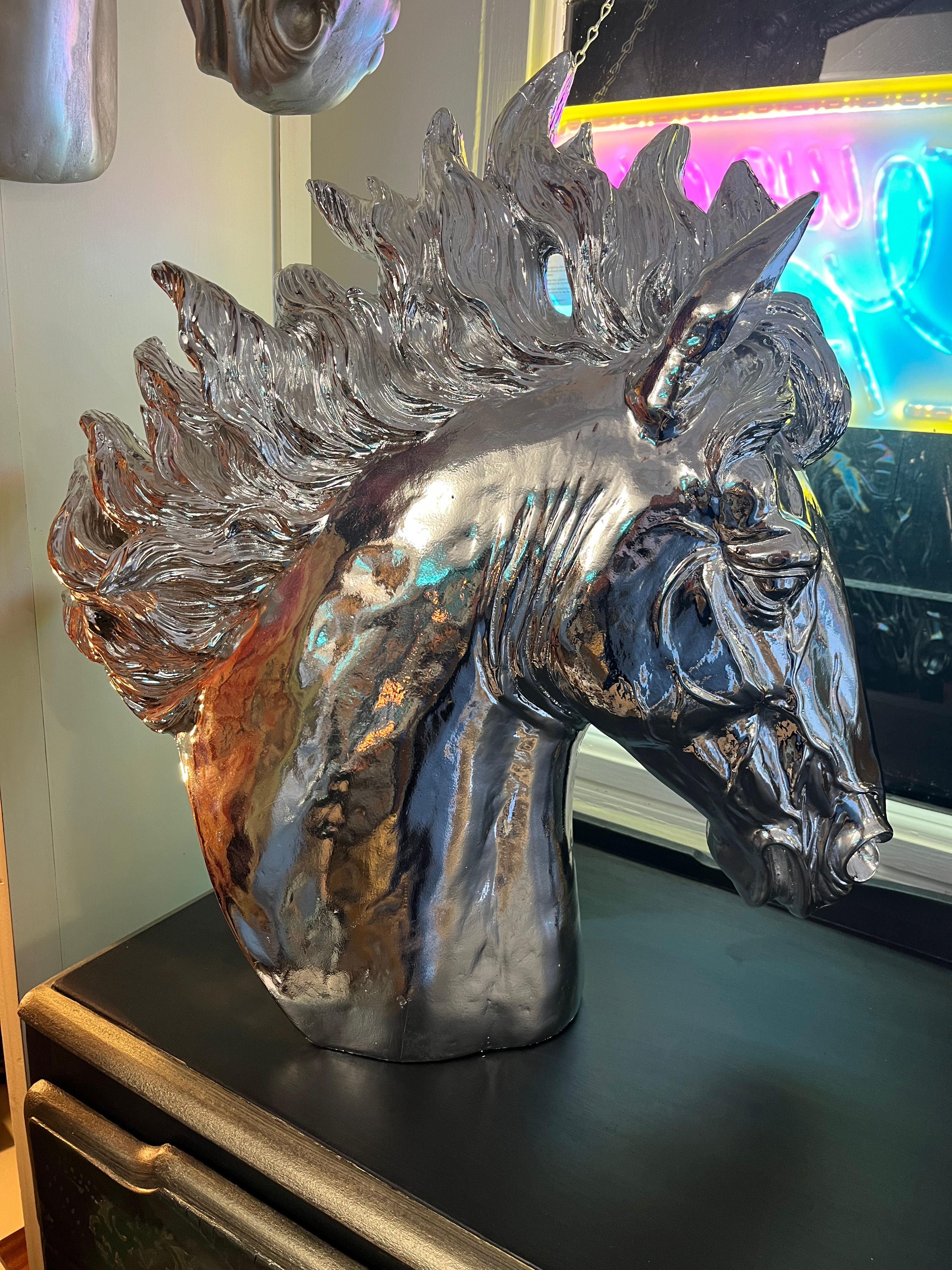 Large silver heavy horse head