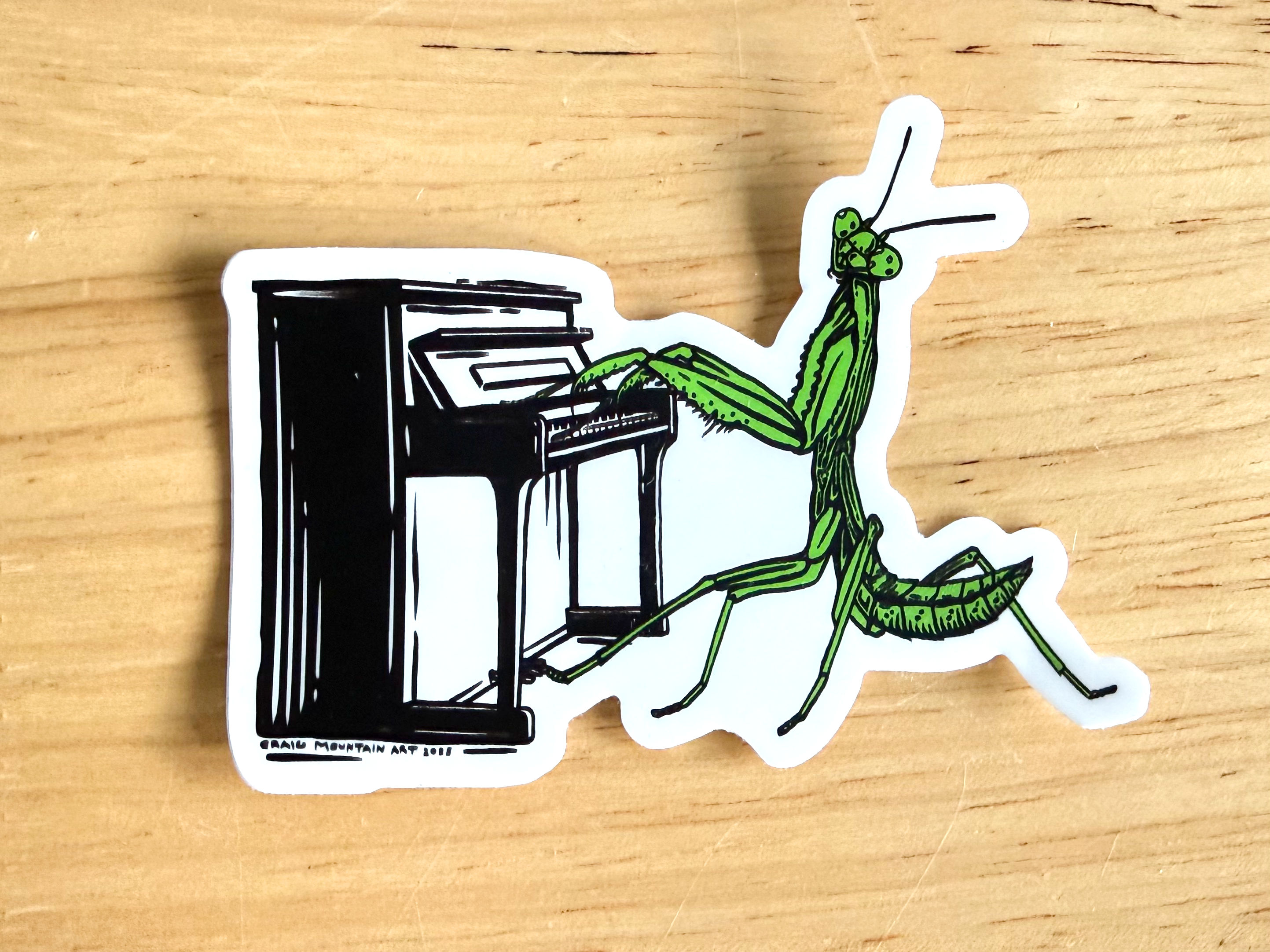 Piano Playing Mantis 3" Sticker