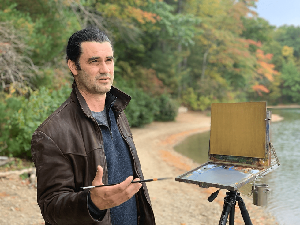 Artist Salaz painting at Walden Pond