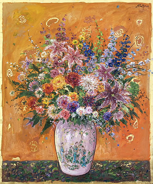 Bouquet on Titian Orange Ground by Bruno Zupan