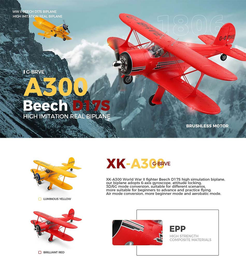 Thumbnail: WLtoys A300 Beechcraft D17S 3D RC Brushless Biplane RC Planes India