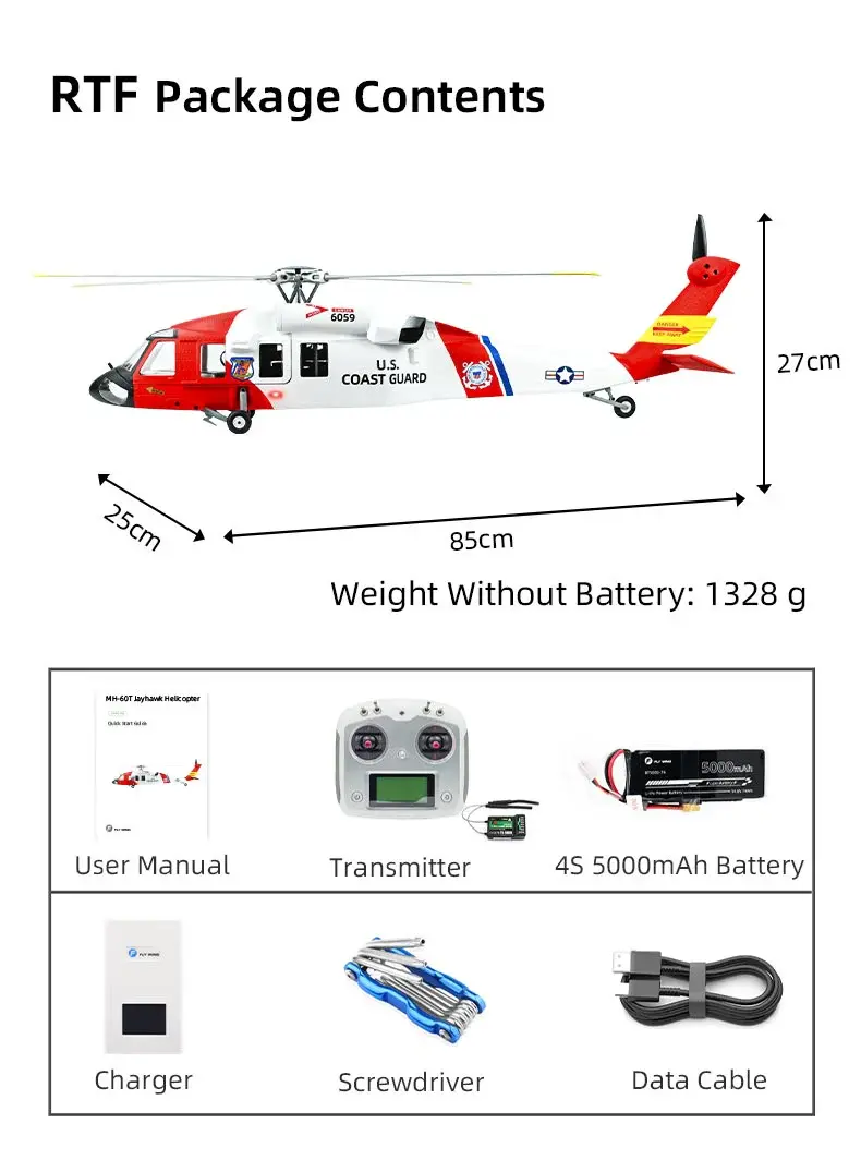 Thumbnail: Flywing MH-60T 470 ACE GPS/ATT Scale RC Helicopter (RTF) – White/Jayhawk India