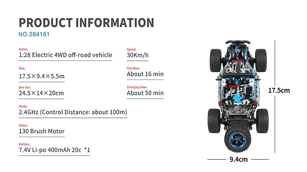 Thumbnail: Wltoys 284161 RTR 1/28 2.4G 4WD Off-Road  High Speed RC Car with Lights- India