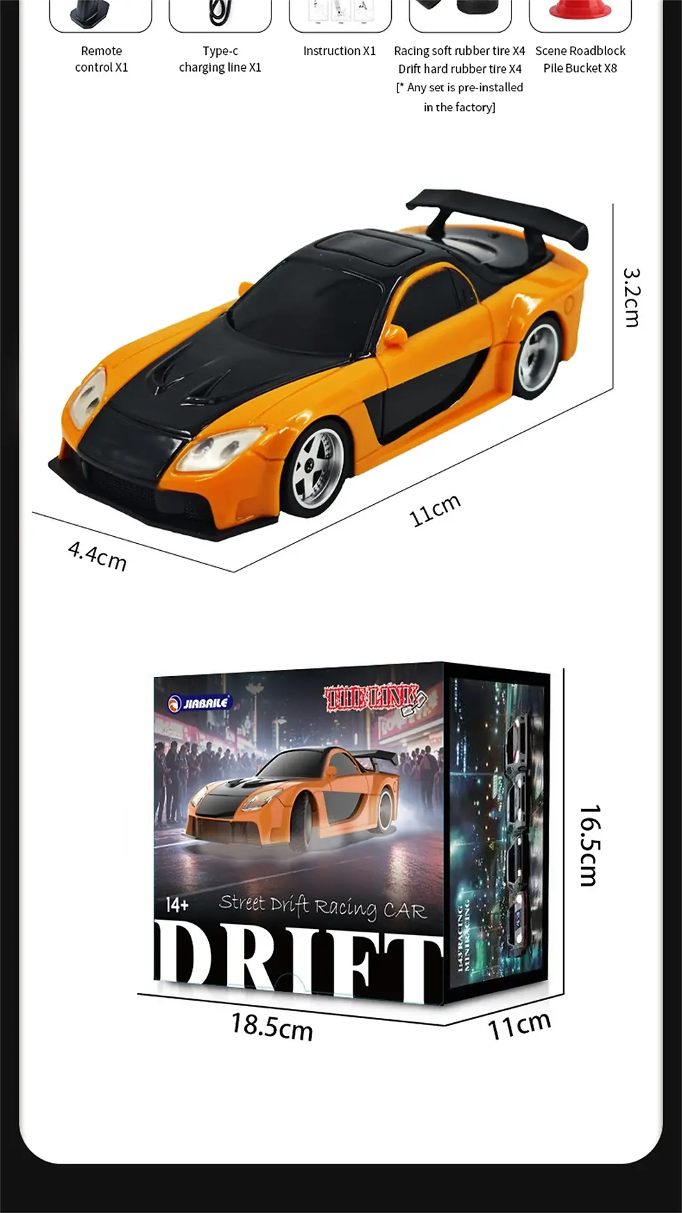Thumbnail: Jiabaile 4307(Gyro Upgraded) 1/43 Scale RC Drift Car, 2.4G 4WD RC India