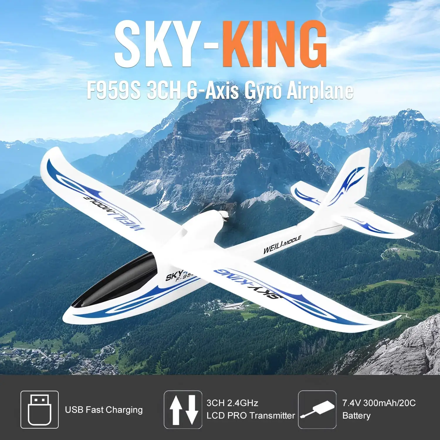 WLTOYS F959S Sky-King 2.4G 3CH 6-Axis RTF RC Glider Airplane India