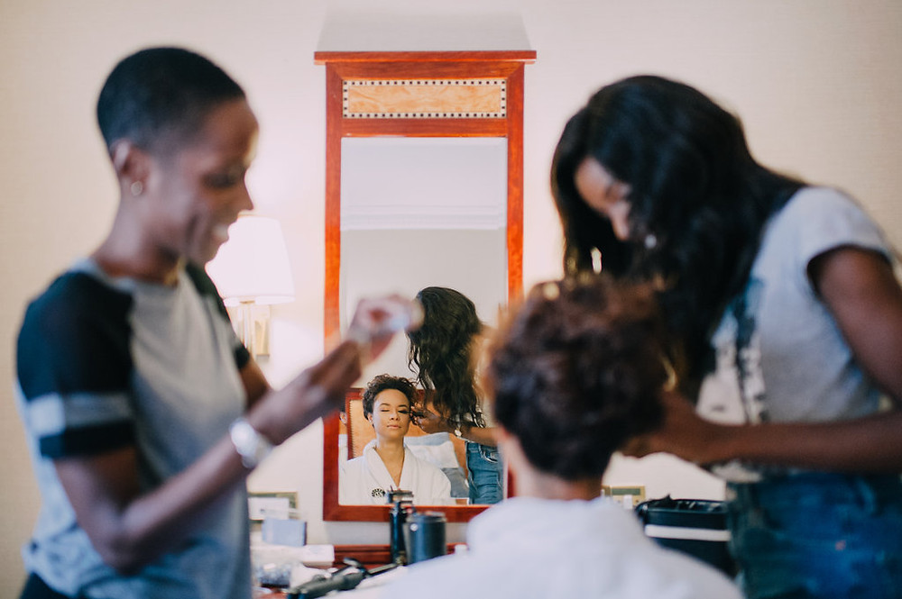 bride getting styled