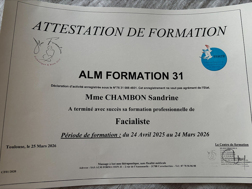 Certification Facialiste obtenue en mars 2026