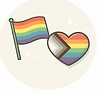 A flag and a heart with the LGBTQ Pride flag colours, trans flag colours and Black Lives matter flag. 