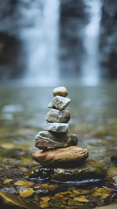 Rochers empilés en équilibre dans la nature, méditation.