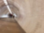 An angled photo of Greenwich Foot Tunnel with a string of lilghts on the ceiling and people walking