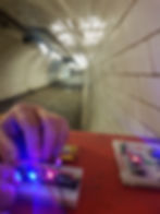 Electronics being tested in Greenwich Foot Tunnel for a sound art installation