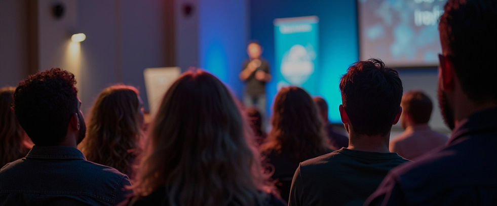 Keynote speaker addressing industry leaders and research experts at a technology conference 