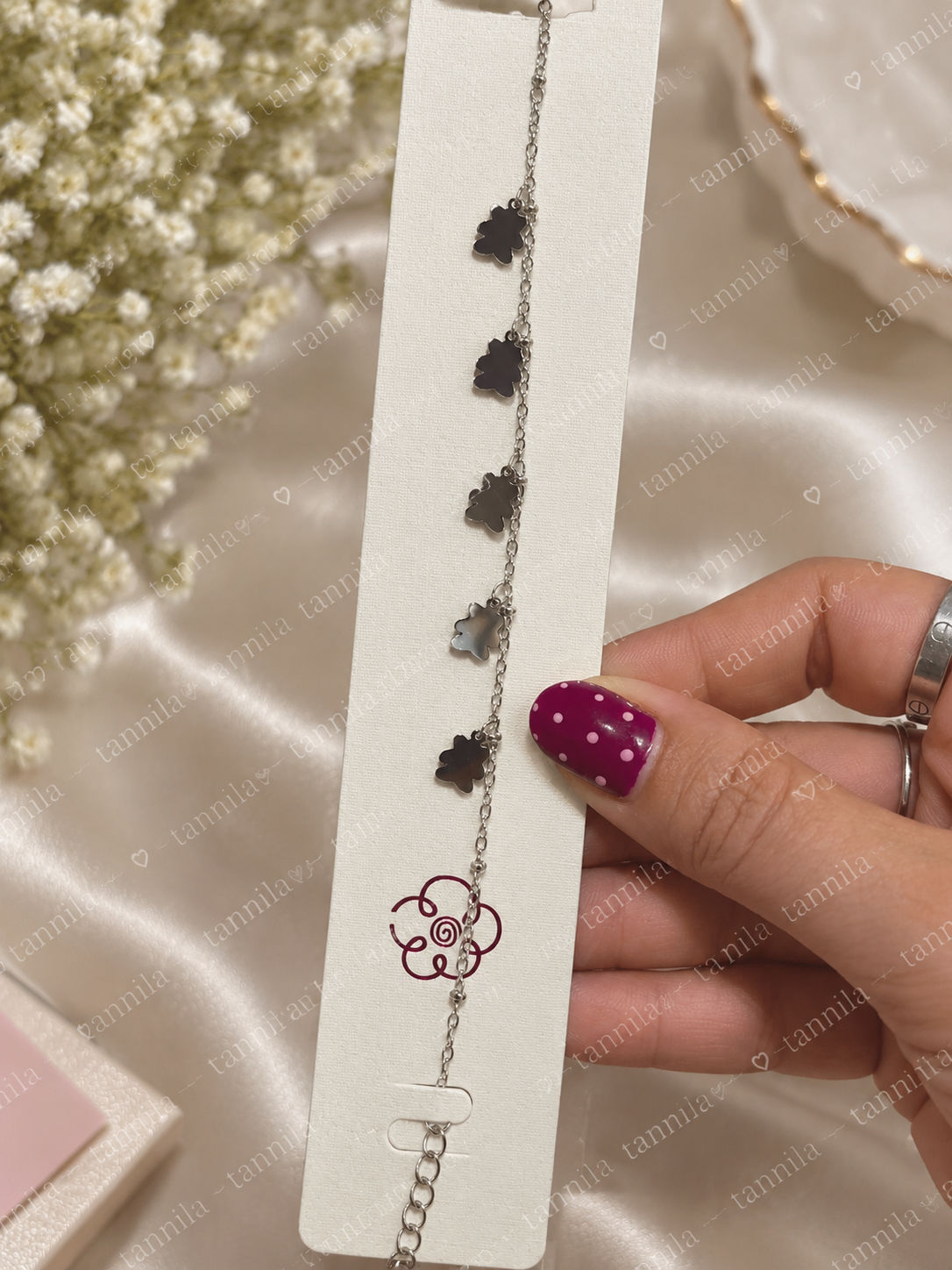 Pulsera osos plateado de acero inoxidable 