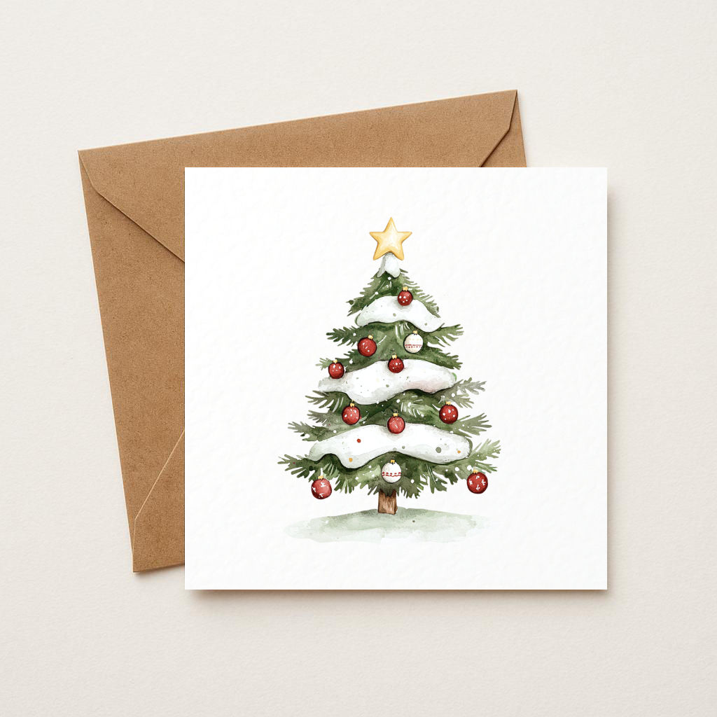 Whimsical Christmas Tree Card with Kraft brown envelope