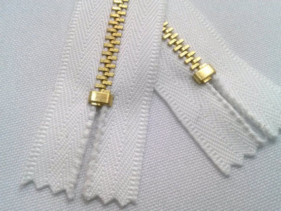 Thumbnail: 5 Metal Brass Zippers 8 Inches #3.5 Closed Bottom - White Cotton Tape