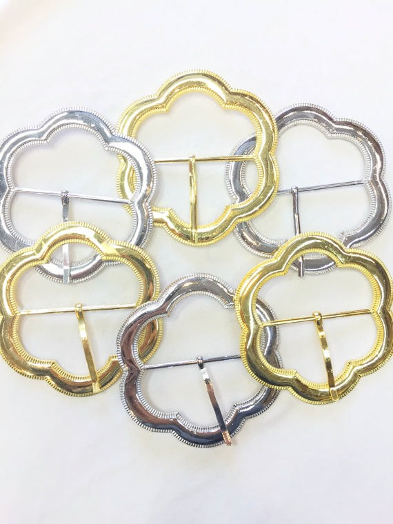 Thumbnail: 2 Flower Shaped Buckles 2 1/2 inches in Gold or Silver (2 Buckles)